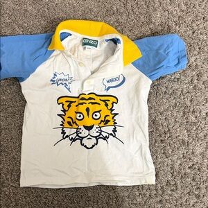 Kenzo Kids Polo with Tiger Graphic - White, Blue, Yellow